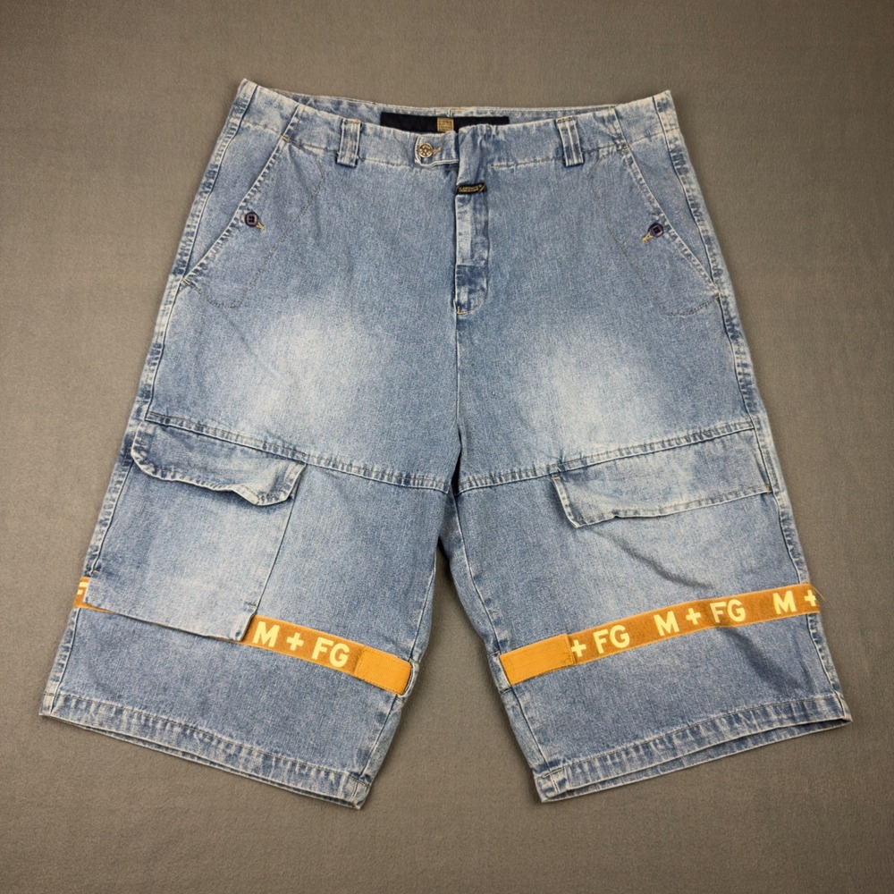 Vintage Marithe Francois Girbaud Y2K Baggy Denim Cargo Shorts Straps Size 40